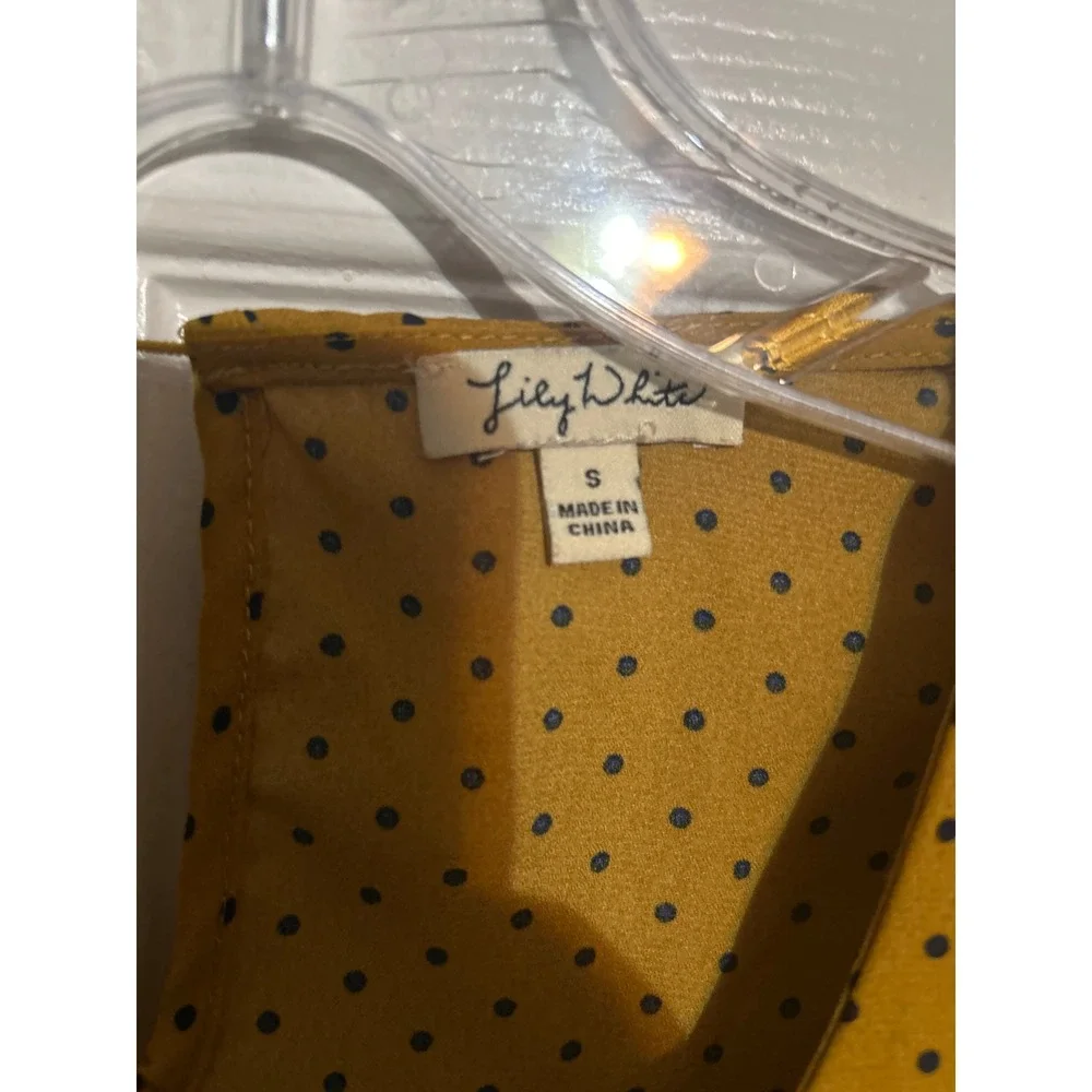 Lily White Polka Dot Blouse Women's‎ Size Small Mustard Yellow Top Crossover